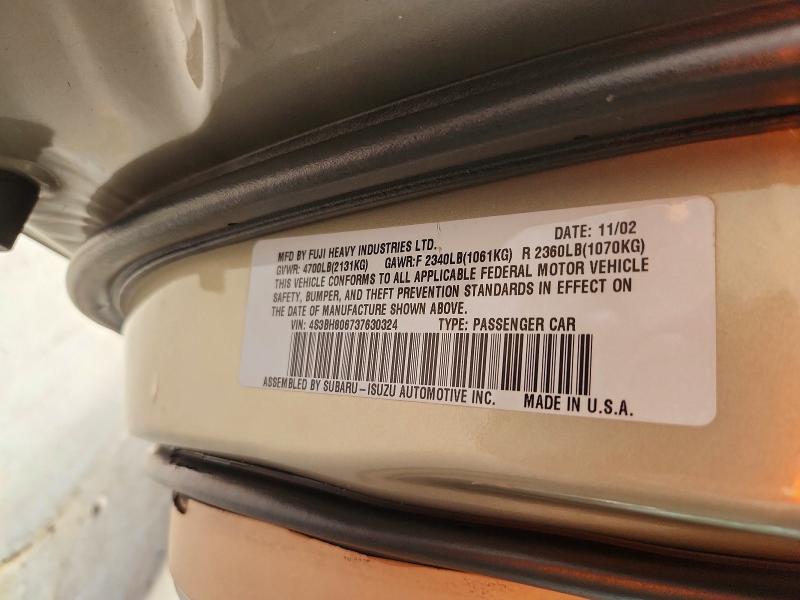 Auction sale of the 2003 Subaru Legacy, vin: 4S3BH806737630324, lot number: 56856756