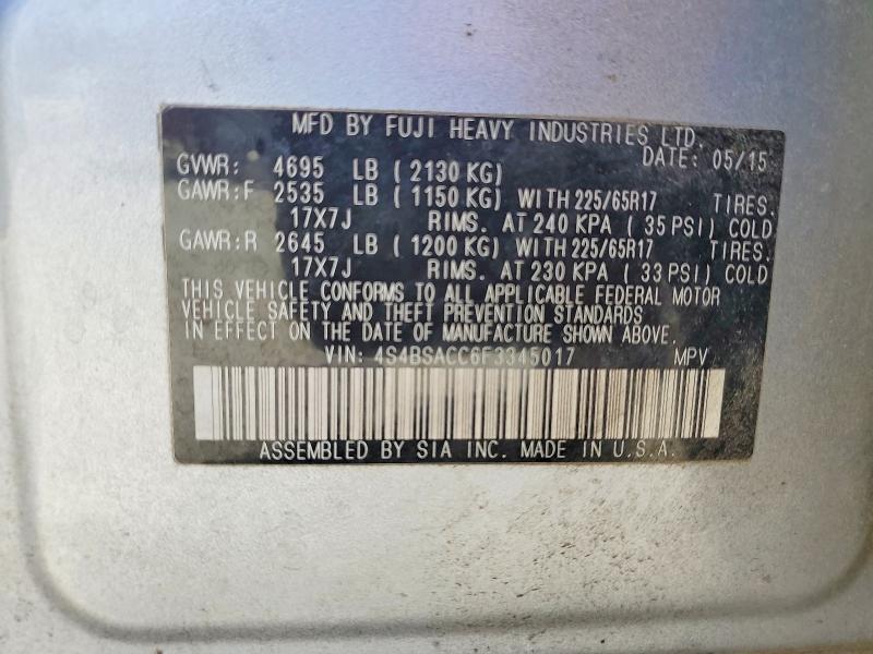 Продажа на аукционе авто 2015 Subaru Outback, vin: 4S4BSACC6F3345017, номер лота: 56798866