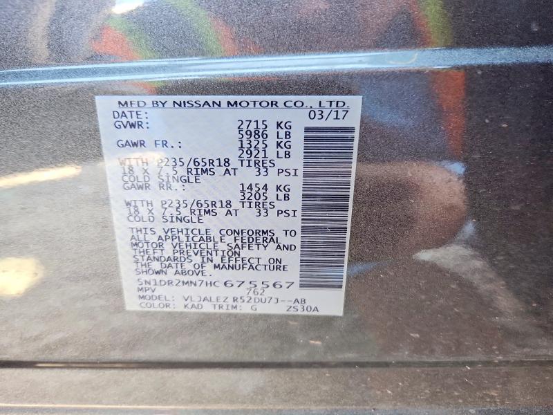 57768086 :رقم المزاد ، 5N1DR2MN7HC675567 vin ، 2017 Nissan Pathfinder مزاد بيع
