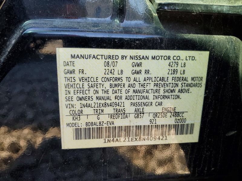 Продажа на аукционе авто 2008 Nissan Altima, vin: 1N4AL21EX8N409421, номер лота: 56109806