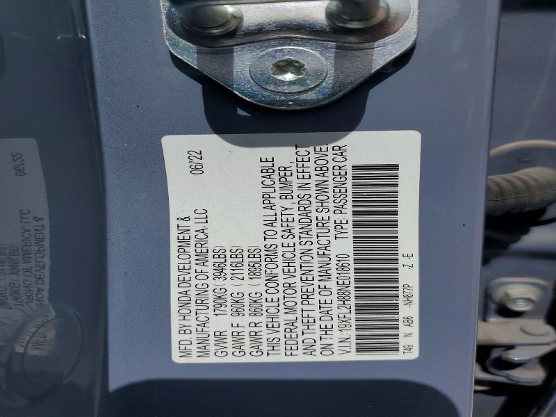 54870026 :رقم المزاد ، 19XFL2H88NE018610 vin ، 2022 Honda Civic مزاد بيع
