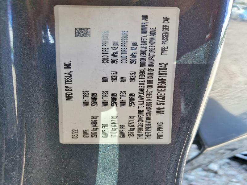 Продажа на аукционе авто 2022 Tesla Model 3, vin: 5YJ3E1EB6NF187042, номер лота: 57780186