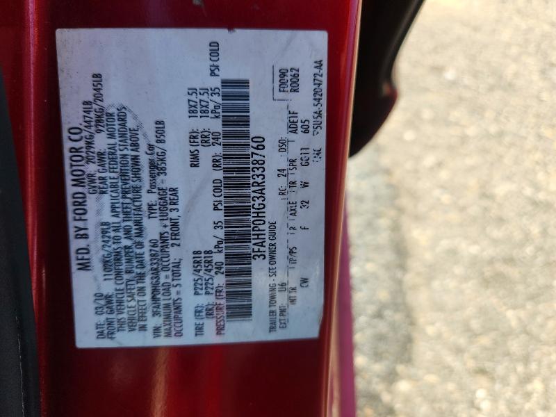 58486016 :رقم المزاد ، 3FAHP0HG3AR338760 vin ، 2010 Ford Fusion مزاد بيع
