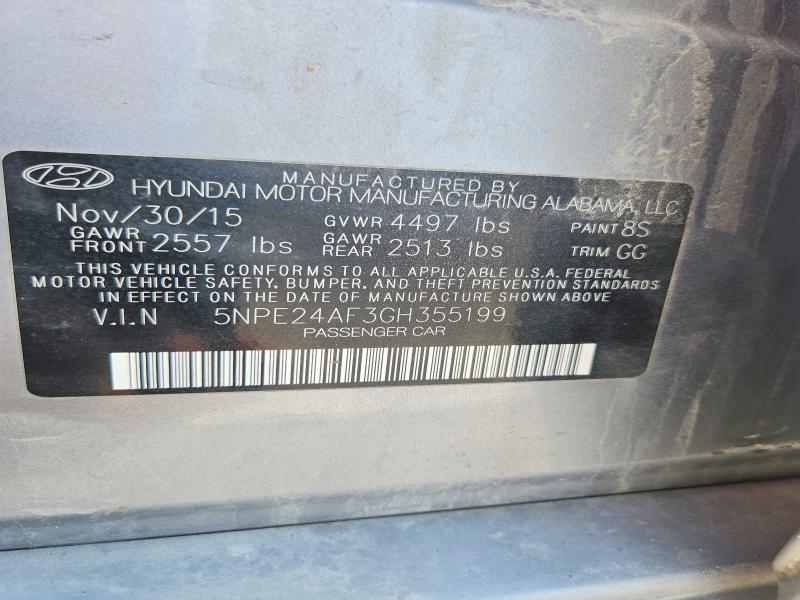 2016 Hyundai Sonata მანქანა იყიდება აუქციონზე, vin: 5NPE24AF3GH355199, აუქციონის ნომერი: 57873886