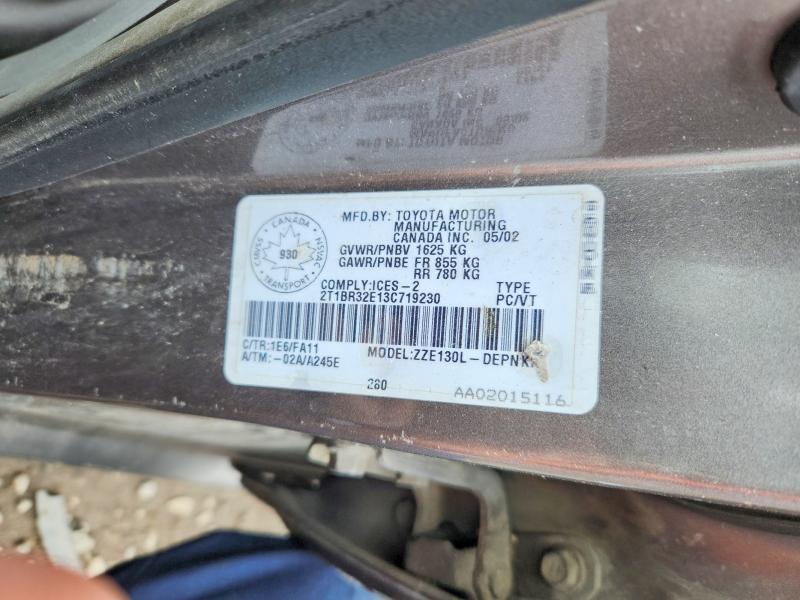 Aukcja sprzedaży 2003 Toyota Corolla, vin: 2T1BR32E13C719230, numer aukcji: 57735056