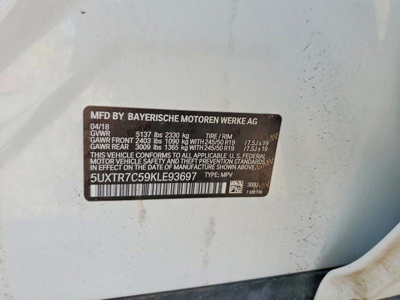 2019 Bmw X3 მანქანა იყიდება აუქციონზე, vin: 5UXTR7C59KLE93697, აუქციონის ნომერი: 58834106