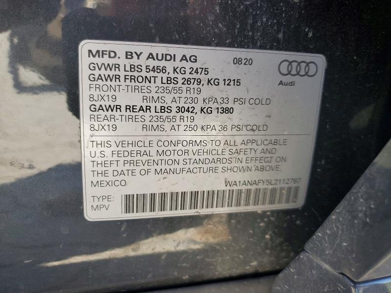 56562746 :رقم المزاد ، WA1ANAFY5L2112787 vin ، 2020 Audi Q5 مزاد بيع