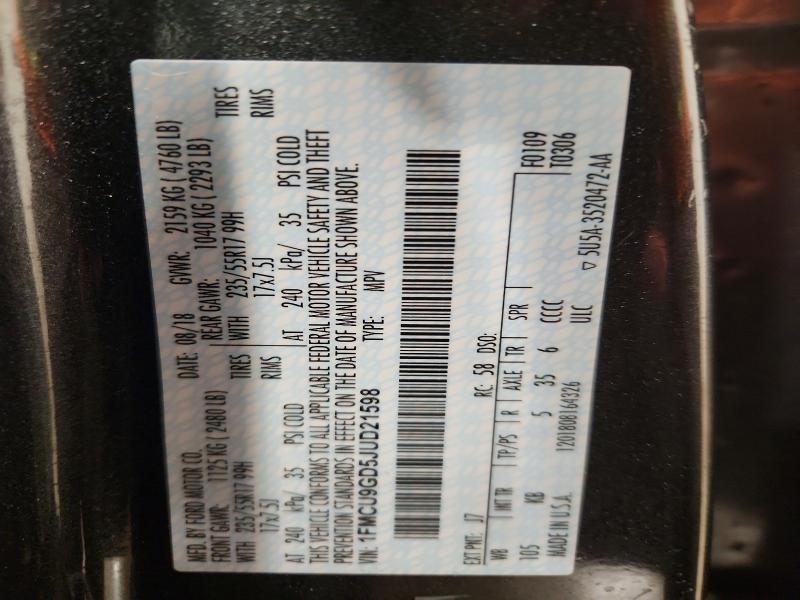 58077786 :رقم المزاد ، 1FMCU9GD5JUD21598 vin ، 2018 Ford Escape مزاد بيع