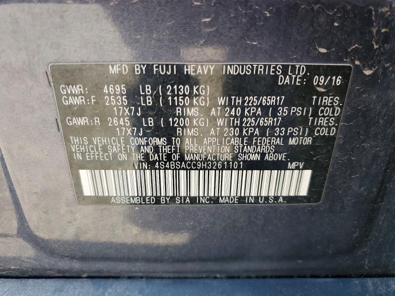 55402236 :رقم المزاد ، 4S4BSACC9H3261101 vin ، 2017 Subaru Outback مزاد بيع