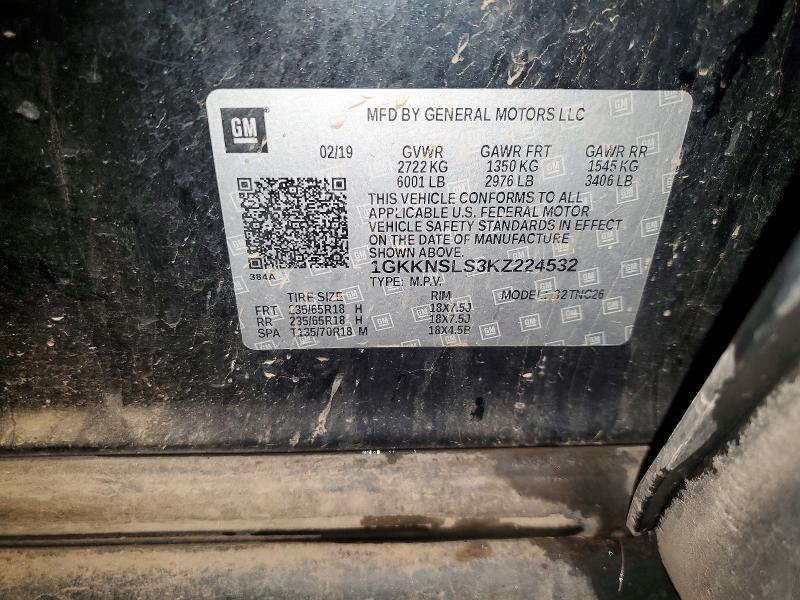 58590876 :رقم المزاد ، 1GKKNSLS3KZ224532 vin ، 2019 Gmc Acadia مزاد بيع