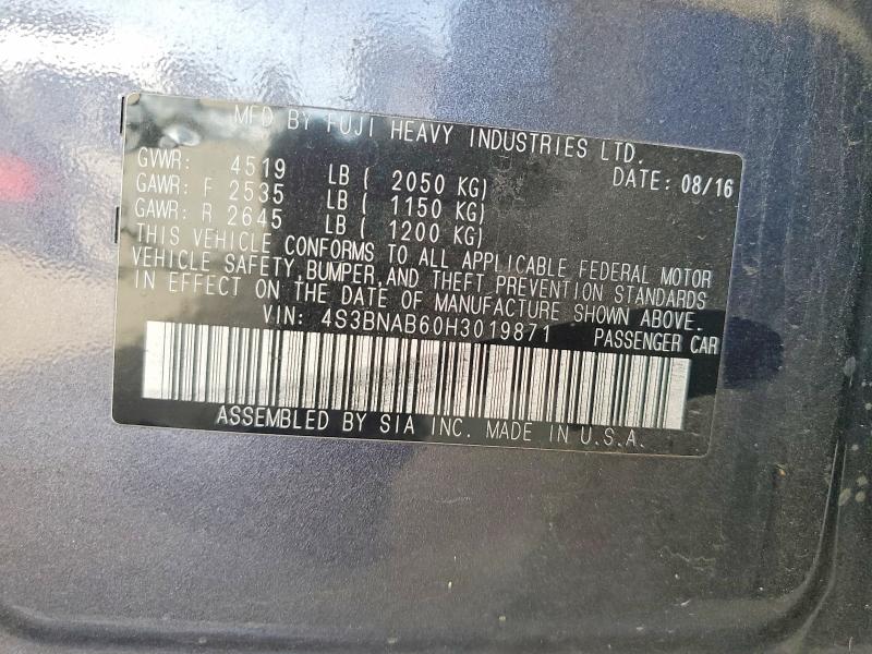 Aukcja sprzedaży 2017 Subaru Legacy, vin: 4S3BNAB60H3019871, numer aukcji: 56196446