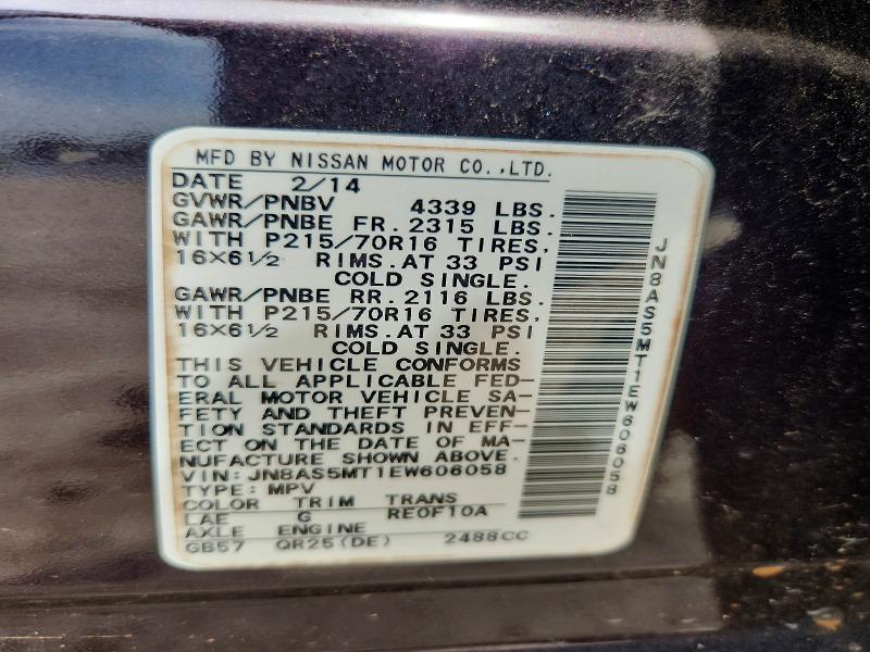 58160946 :رقم المزاد ، JN8AS5MT1EW606058 vin ، 2014 Nissan Rogue Select مزاد بيع