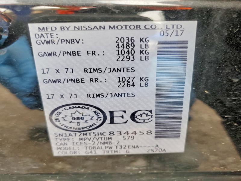 Продаж на аукціоні авто 2017 Nissan Rogue, vin: 5N1AT2MT5HC834458, номер лоту: 57057126