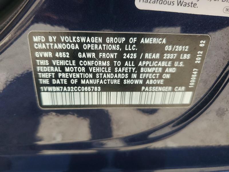 Продаж на аукціоні авто 2012 Volkswagen Passat, vin: 1VWBN7A32CC065783, номер лоту: 58737836