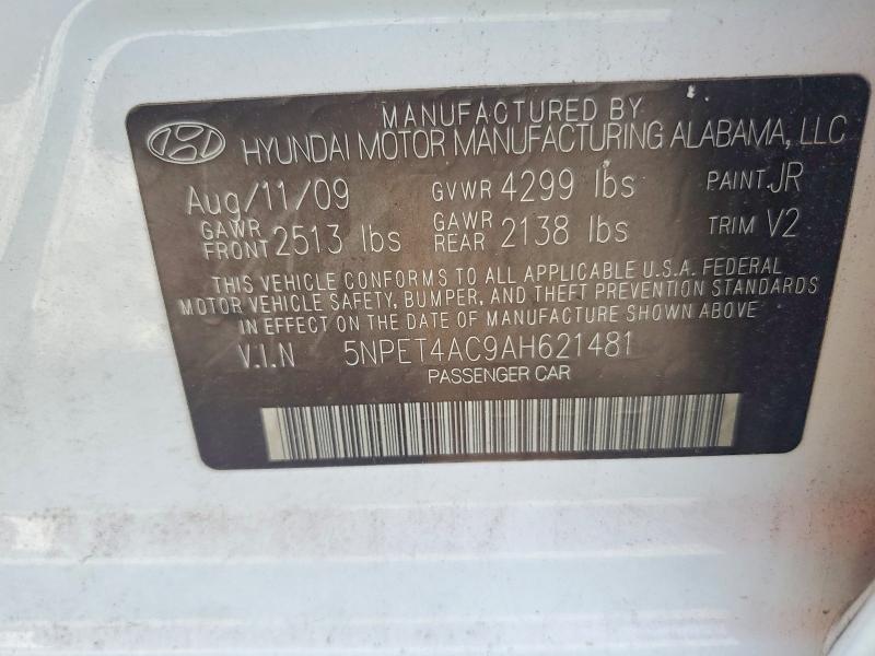 2010 Hyundai Sonata მანქანა იყიდება აუქციონზე, vin: 5NPET4AC9AH621481, აუქციონის ნომერი: 57498856