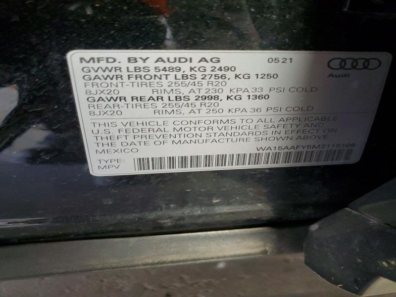 Продажа на аукционе авто 2021 Audi Q5, vin: WA15AAFY5M2115106, номер лота: 55888936