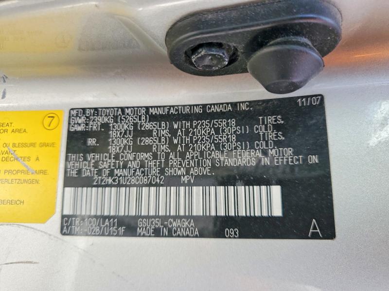 56963156 :رقم المزاد ، 2T2HK31U28C087042 vin ، 2008 Lexus Rx مزاد بيع