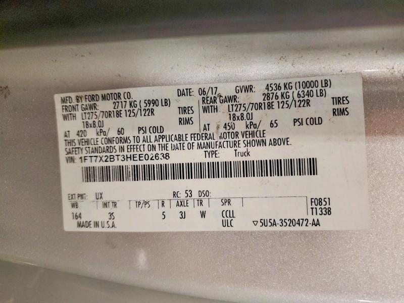59074586 :رقم المزاد ، 1FT7X2BT3HEE02638 vin ، 2017 Ford F250 مزاد بيع