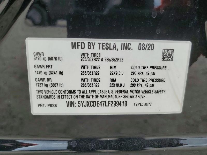 Продажа на аукционе авто 2020 Tesla Model X, vin: 5YJXCDE47LF299419, номер лота: 57026976