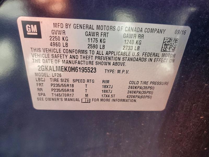 Aukcja sprzedaży 2017 Gmc Terrain, vin: 2GKALMEK0H6195523, numer aukcji: 57169466