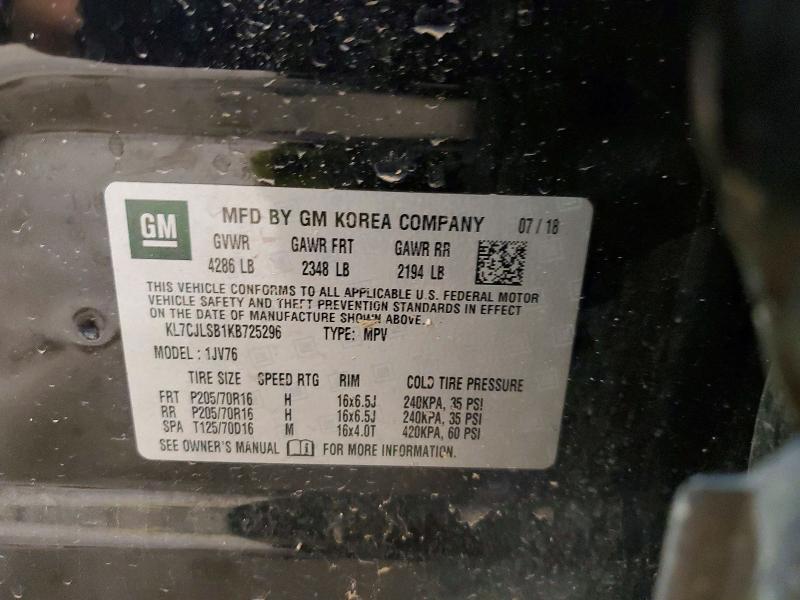 55401256 :رقم المزاد ، KL7CJLSB1KB725296 vin ، 2019 Chevrolet Trax مزاد بيع