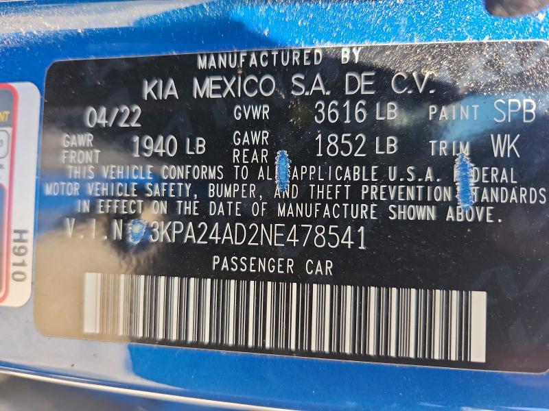 Продаж на аукціоні авто 2022 Kia Rio, vin: 3KPA24AD2NE478541, номер лоту: 56511086