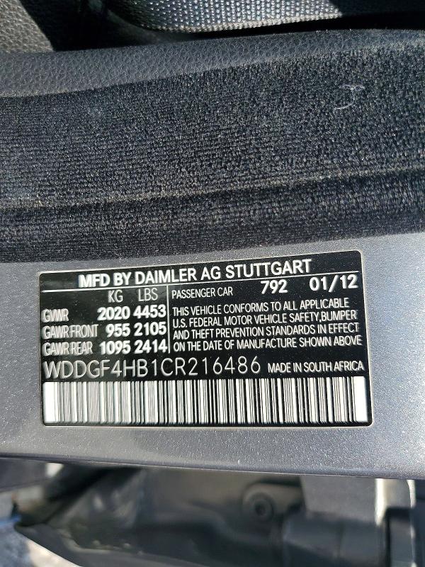 58492126 :رقم المزاد ، WDDGF4HB1CR216486 vin ، 2012 Mercedes-benz C مزاد بيع