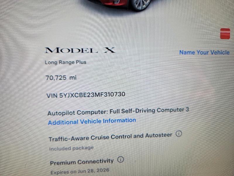 Auction sale of the 2021 Tesla Model X, vin: 5YJXCBE23MF310730, lot number: 55761806