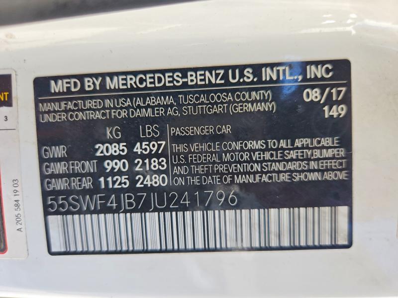 Продаж на аукціоні авто 2018 Mercedes-benz C, vin: 55SWF4JB7JU241796, номер лоту: 57843356