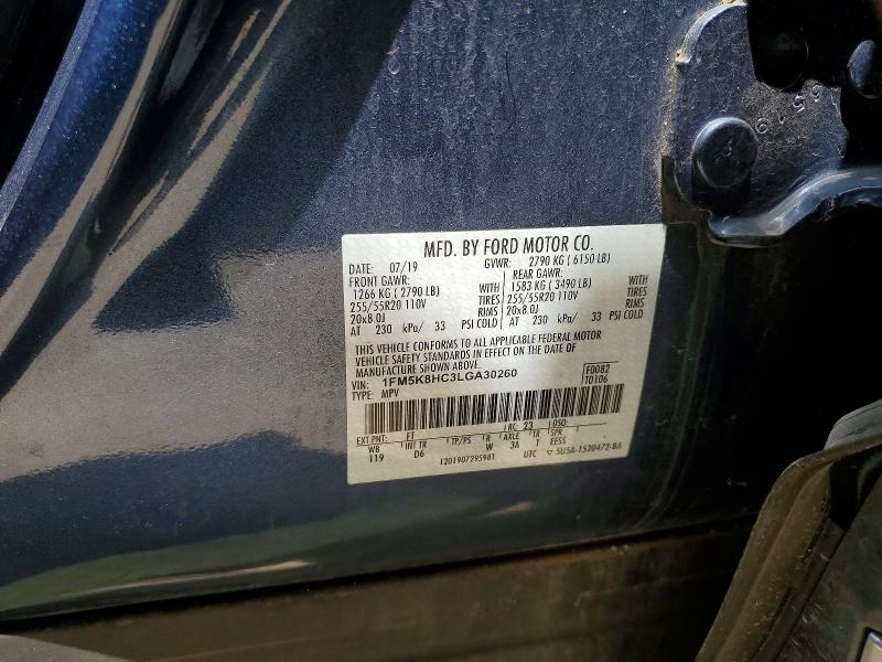 54857906 :رقم المزاد ، 1FM5K8HC3LGA30260 vin ، 2020 Ford Explorer مزاد بيع