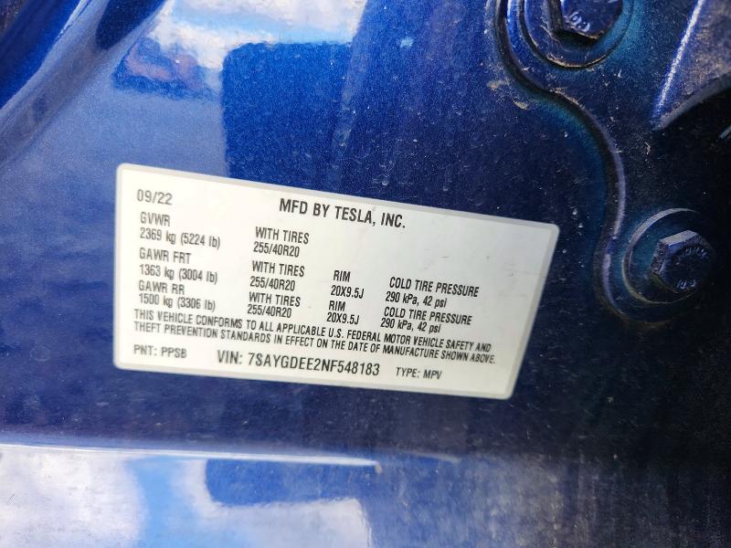 Aukcja sprzedaży 2022 Tesla Model Y, vin: 7SAYGDEE2NF548183, numer aukcji: 57007216