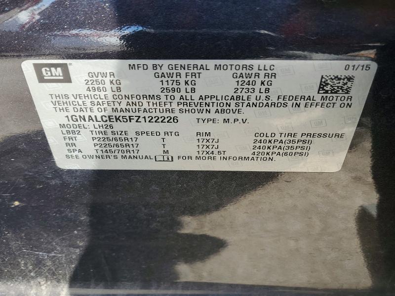 55463126 :رقم المزاد ، 1GNALCEK5FZ122226 vin ، 2015 Chevrolet Equinox مزاد بيع