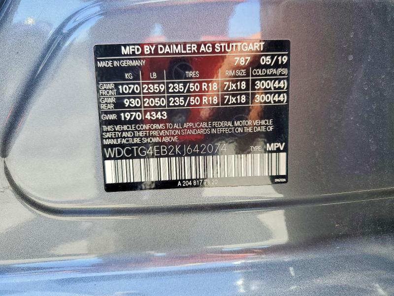 Aukcja sprzedaży 2019 Mercedes-benz Gla, vin: WDCTG4EB2KJ642074, numer aukcji: 57349276
