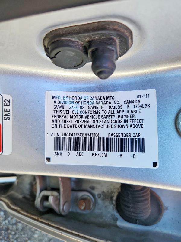 Продаж на аукціоні авто 2011 Honda Civic, vin: 2HGFA1F8XBH543608, номер лоту: 58250366