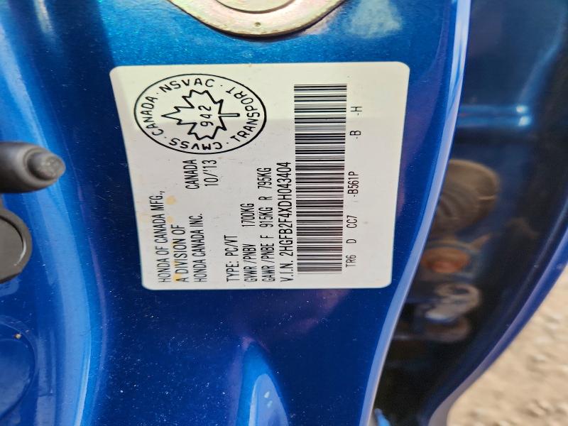 2013 Honda Civic მანქანა იყიდება აუქციონზე, vin: 2HGFB2F4XDH043404, აუქციონის ნომერი: 58654626