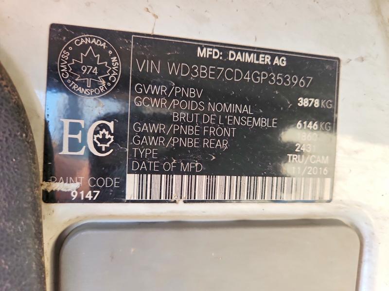 59191916 :رقم المزاد ، WD3BE7CD4GP353967 vin ، 2016 Mercedes-benz Sprinter مزاد بيع