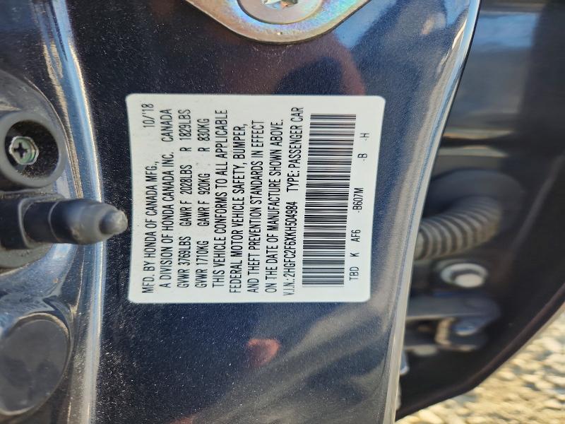 55167586 :رقم المزاد ، 2HGFC2F6XKH504984 vin ، 2019 Honda Civic مزاد بيع