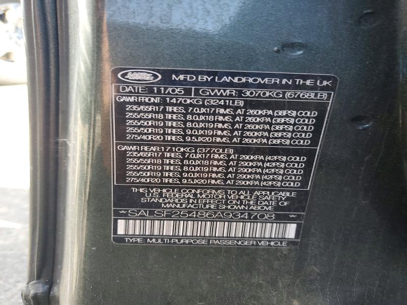 57054596 :رقم المزاد ، SALSF25486A934708 vin ، 2006 Land Rover Range Rover Sport مزاد بيع