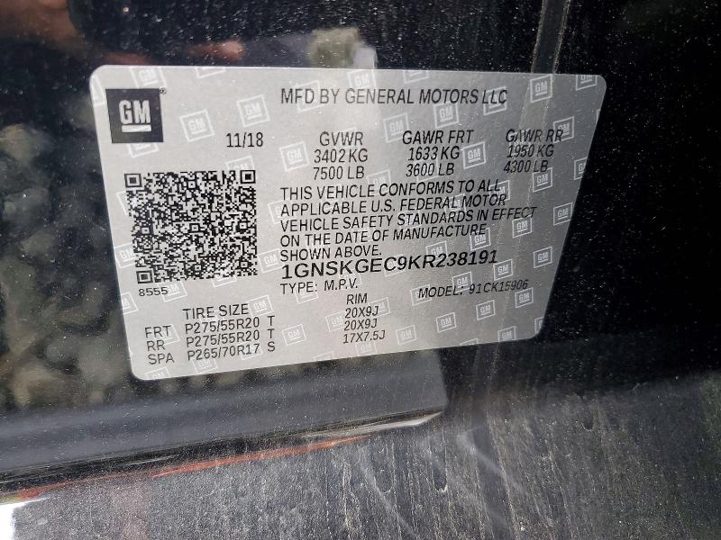 Продажа на аукционе авто 2019 Chevrolet Suburban, vin: 1GNSKGEC9KR238191, номер лота: 57370896