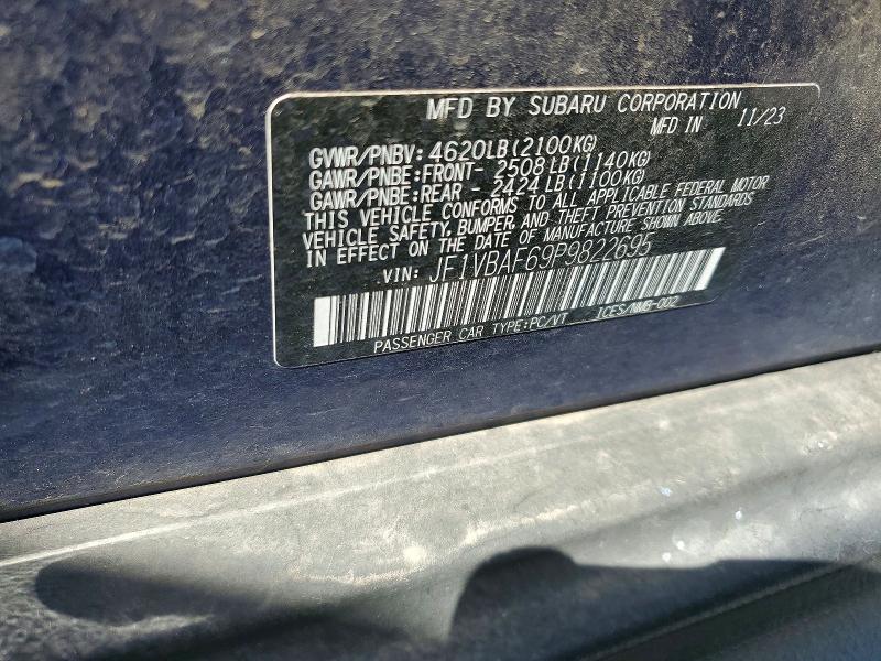 Aukcja sprzedaży 2023 Subaru Wrx, vin: JF1VBAF69P9822695, numer aukcji: 57158306