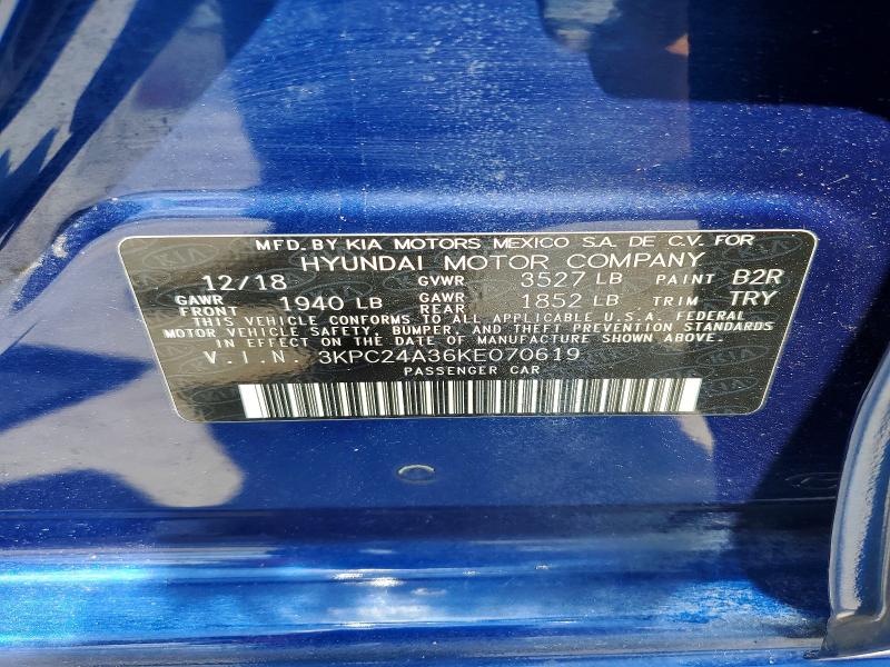 58511176 :رقم المزاد ، 3KPC24A36KE070619 vin ، 2019 Hyundai Accent مزاد بيع