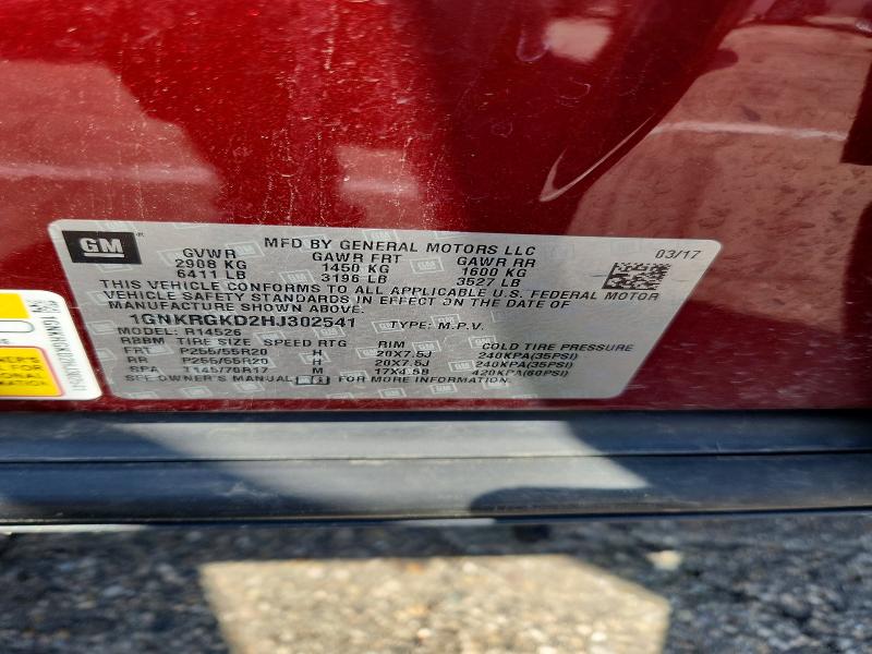 Продаж на аукціоні авто 2017 Chevrolet Traverse, vin: 1GNKRGKD2HJ302541, номер лоту: 56355736
