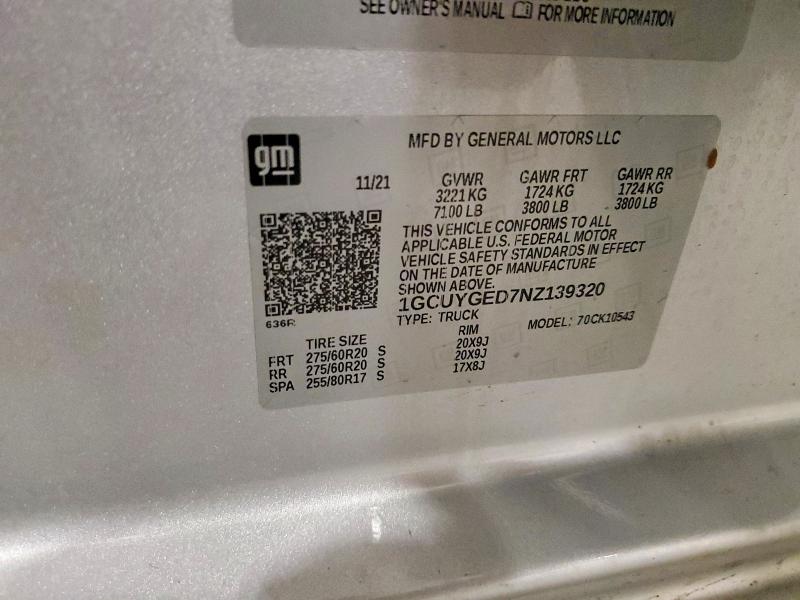 Продажа на аукционе авто 2022 Chevrolet Silverado Ltd, vin: 1GCUYGED7NZ139320, номер лота: 57735626
