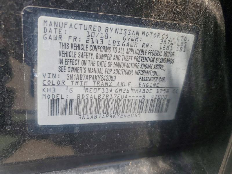 Aukcja sprzedaży 2019 Nissan Sentra, vin: 3N1AB7AP4KY242059, numer aukcji: 55073536