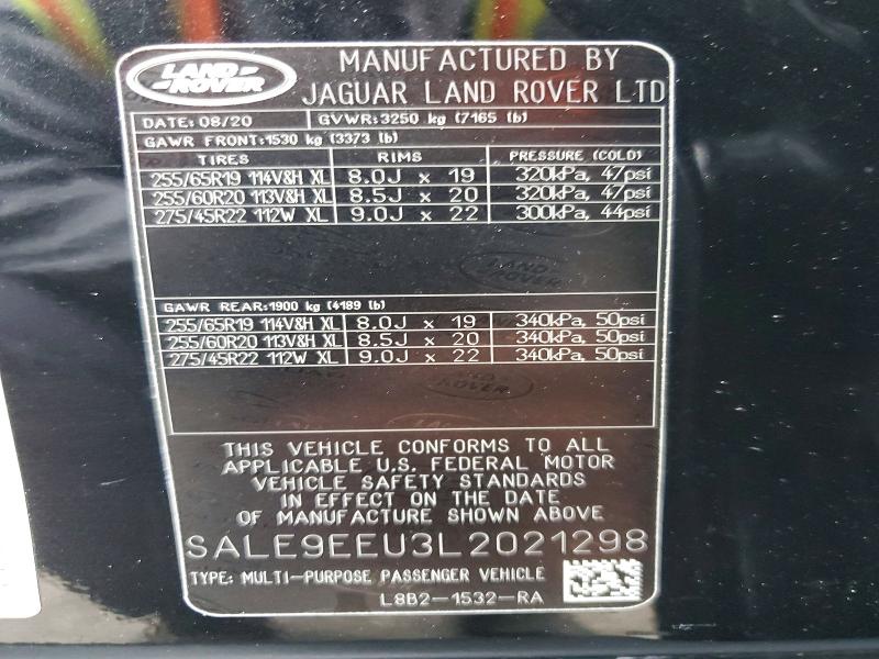 56087116 :رقم المزاد ، SALE9EEU3L2021298 vin ، 2020 Land Rover Defender مزاد بيع