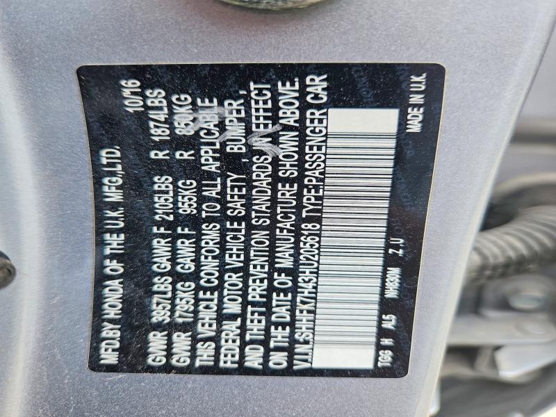 Aukcja sprzedaży 2017 Honda Civic, vin: SHHFK7H43HU205618, numer aukcji: 56788756