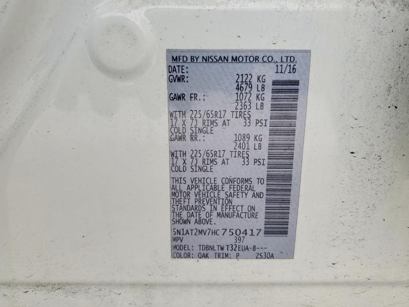 Aukcja sprzedaży 2017 Nissan Rogue, vin: 5N1AT2MV7HC750417, numer aukcji: 55649996