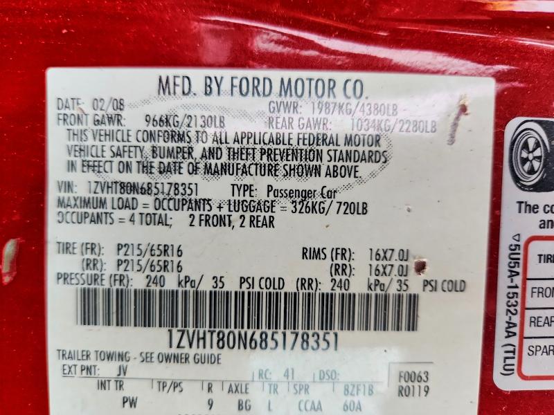 Aukcja sprzedaży 2008 Ford Mustang, vin: 1ZVHT80N685178351, numer aukcji: 56329746