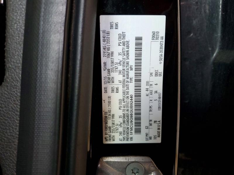 58509266 :رقم المزاد ، 1FMCU9G98GUB92440 vin ، 2016 Ford Escape مزاد بيع