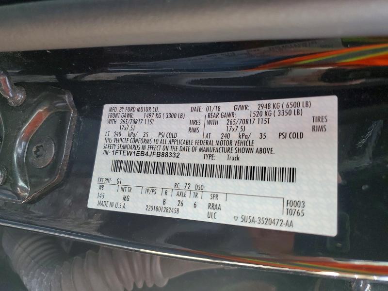 Продаж на аукціоні авто 2018 Ford F150, vin: 1FTEW1EB4JFB88332, номер лоту: 57051626
